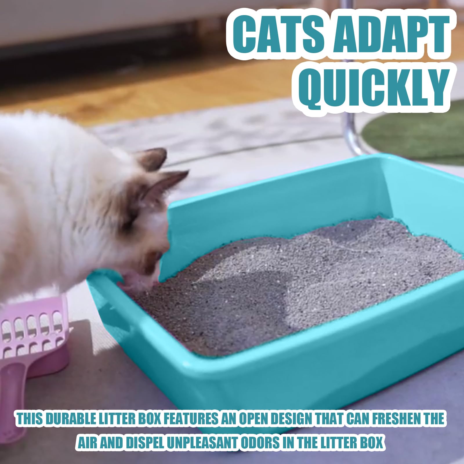 GCVOPTON small litter box blue easy-clean PP plastic for quick maintenance.
