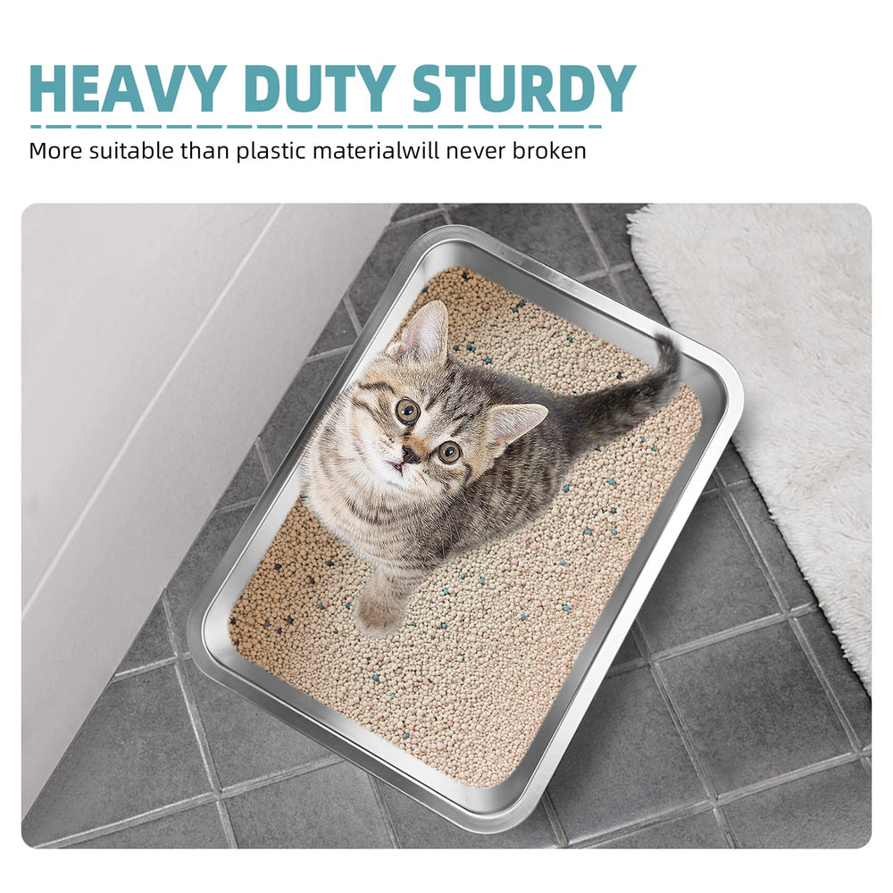 GCVOPTON stainless steel cats litter box non-stick surface simplifies cleaning