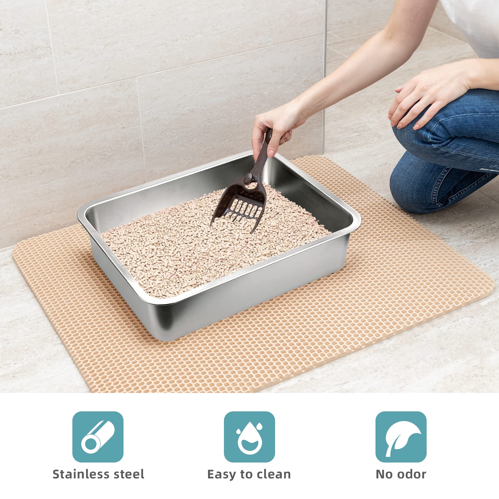GCVOPTON stainless steel cats litter box weighs 910g for stable placement