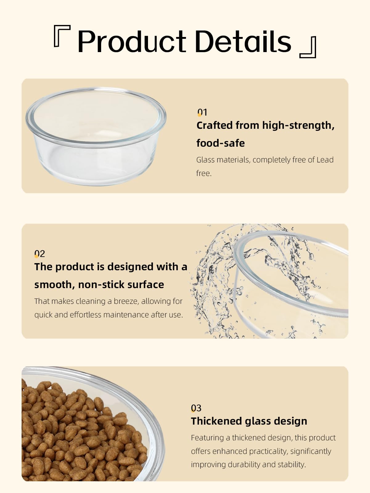 GDCZ Glass Cat Bowls 20oz stylish kitchen look boosts pet station aesthetics.