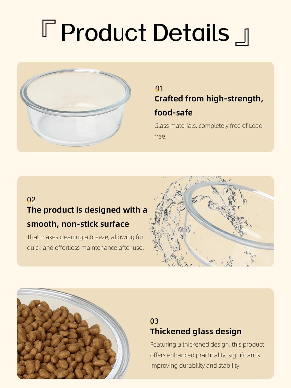 GDCZ Glass Cat Bowls 20oz stylish kitchen look boosts pet station aesthetics.