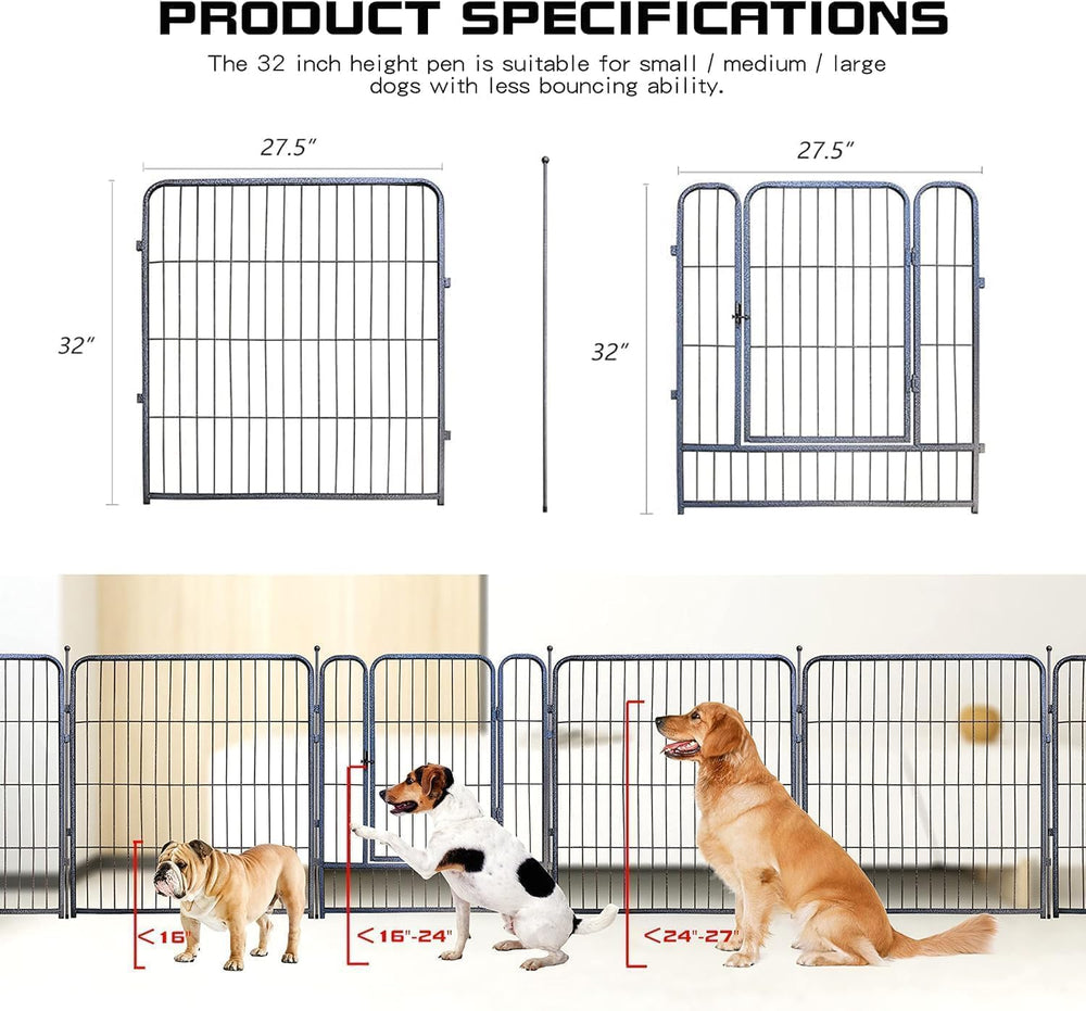 GDKASRNY dog playpen 32-inch height provides reliable containment for medium dogs.