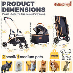 GdnWings pet stroller detachable basket with pet demonstrates flexible carrier use