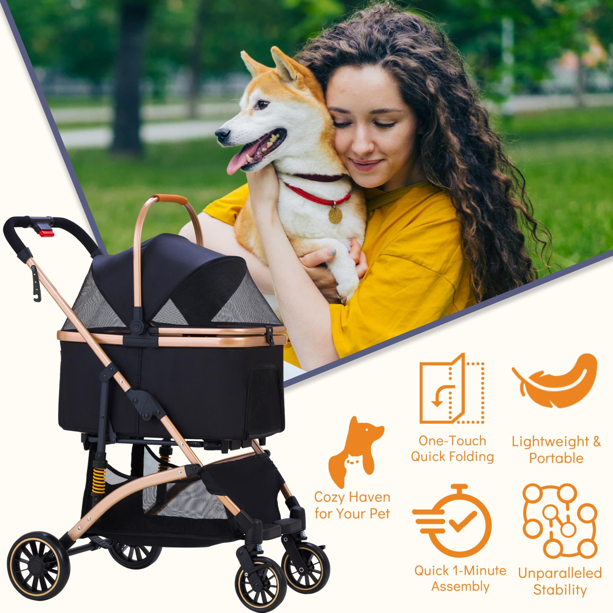 GdnWings pet stroller quick-fold design saves time