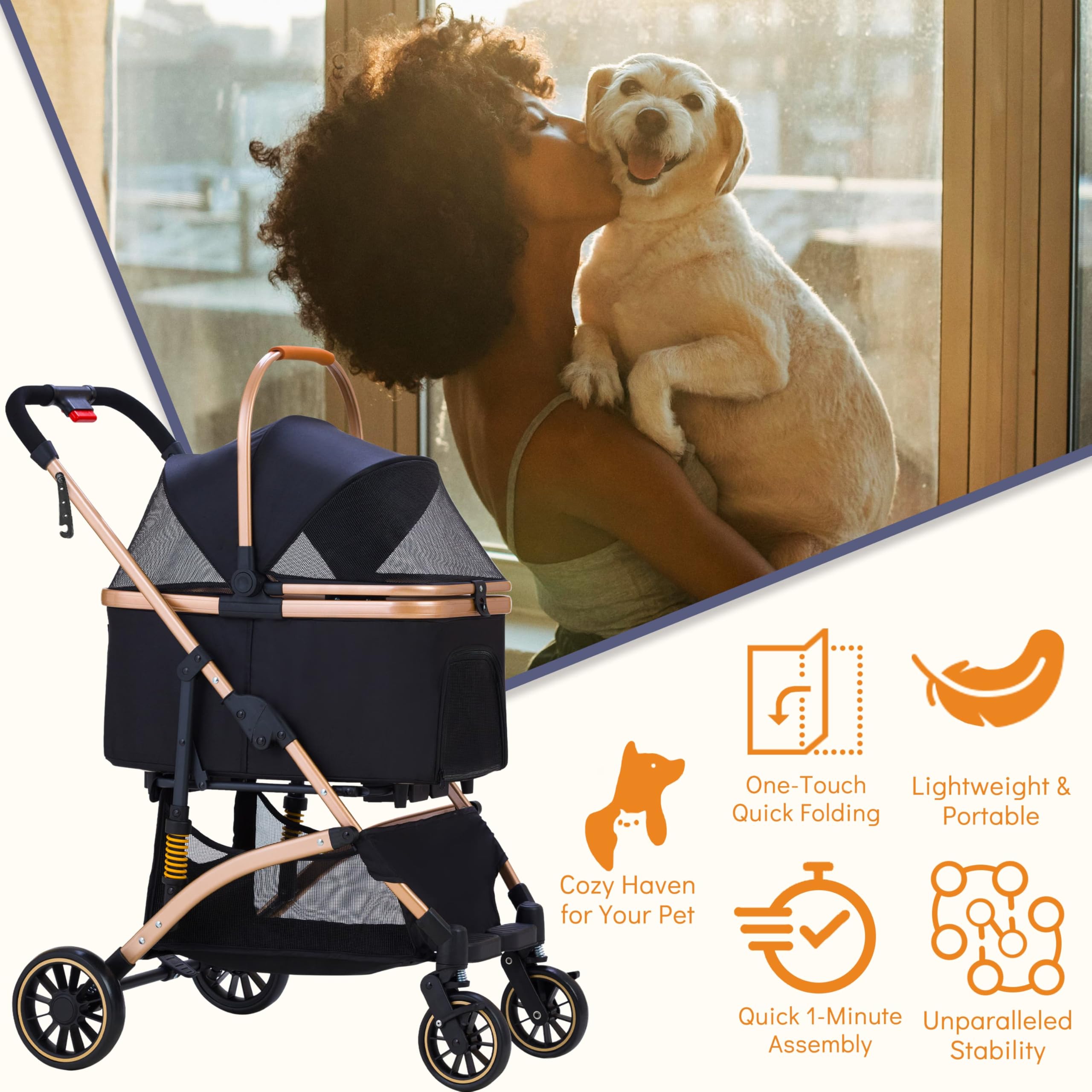 GdnWings pet stroller practical under-storage for essentials