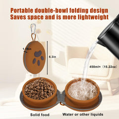 Gdsun collapsible dog bowl with dual compartments for food and water.