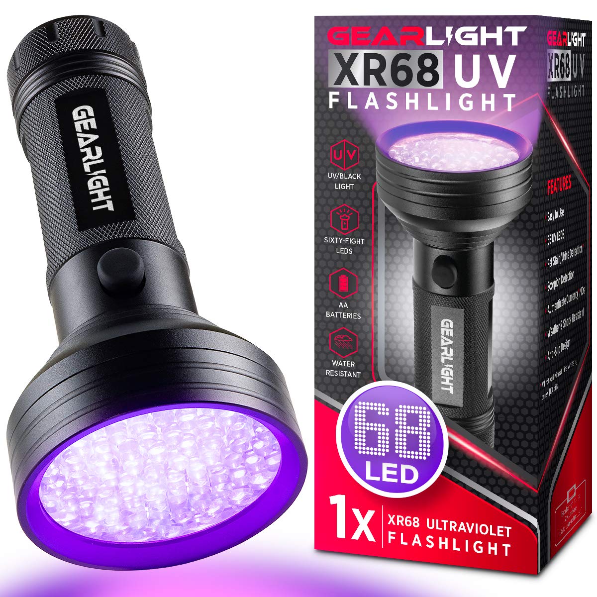 GearLight XR68 front view compact UV flashlight for easy daily staining checks.