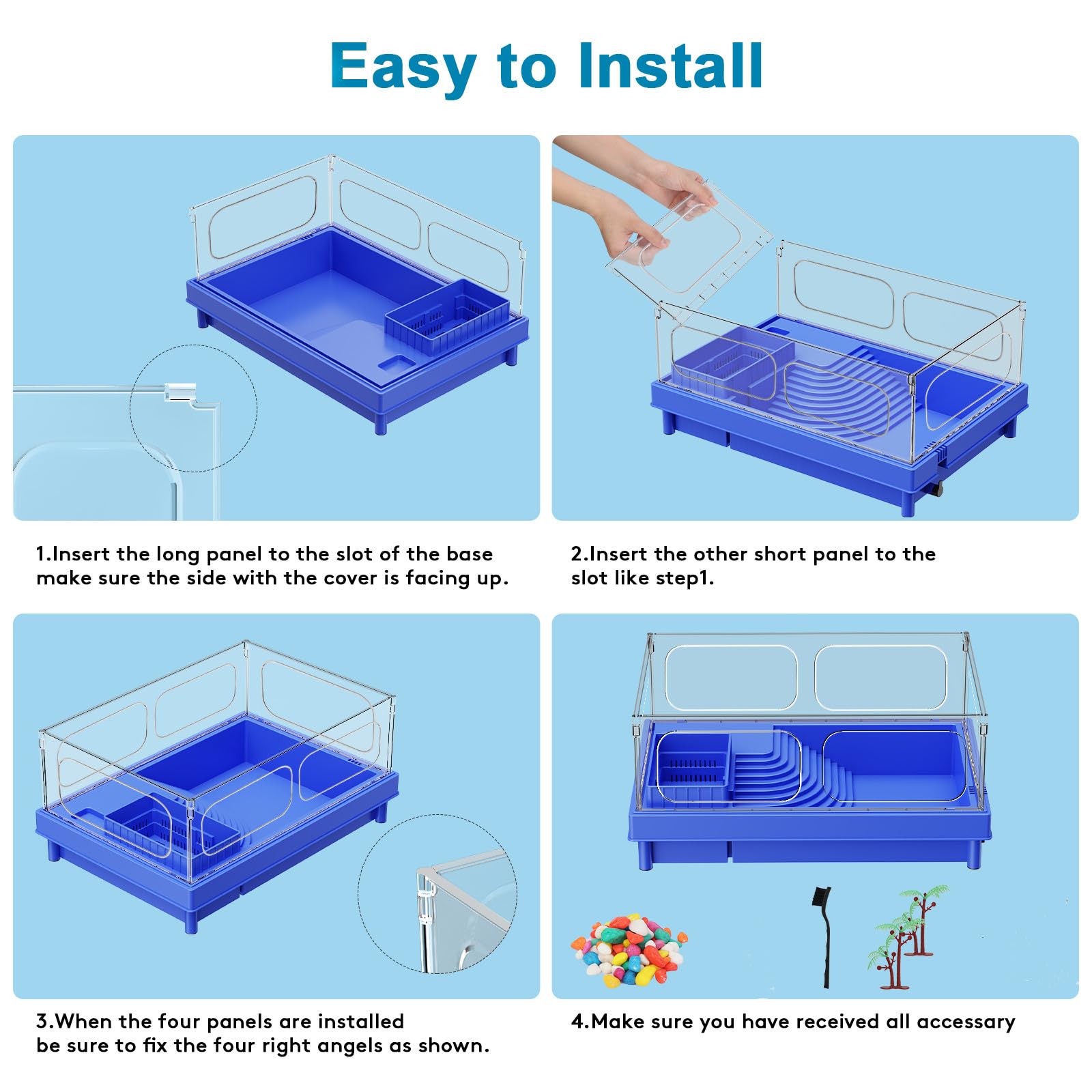 Geegoods Turtle Tank blue dimensions measure 15.4 in x 10.6 in x 7.1 in