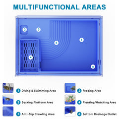 Geegoods Turtle Tank blue multifunction area shows swimming, climbing, feeding zones