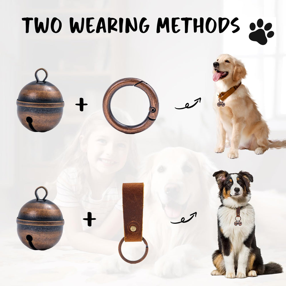 Geehouz dog collar bells on a collar demonstrating easy one-step attachment for tracking.