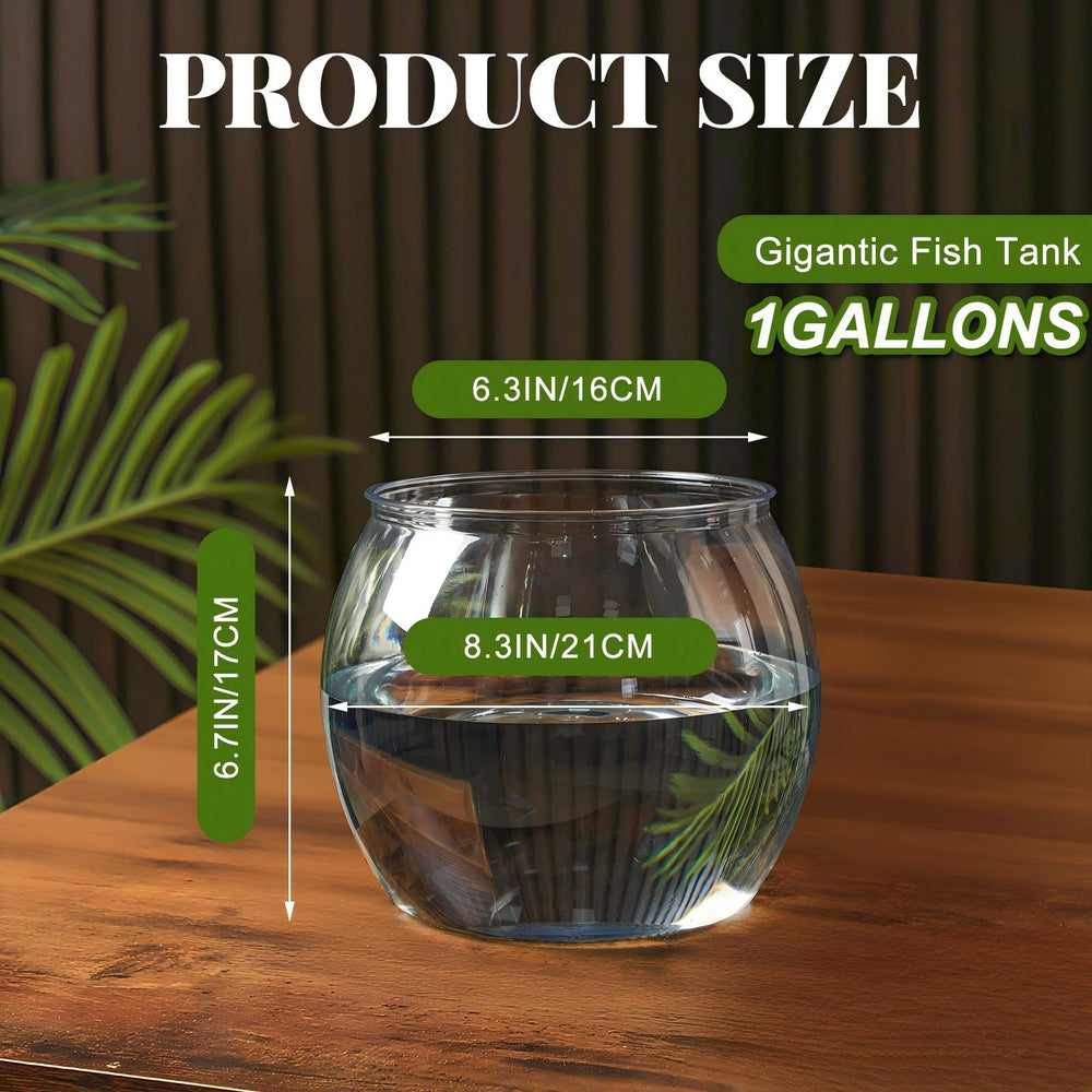 Geelin 1-gallon fish bowl side view highlights compact, shatterproof design for safe placement.
