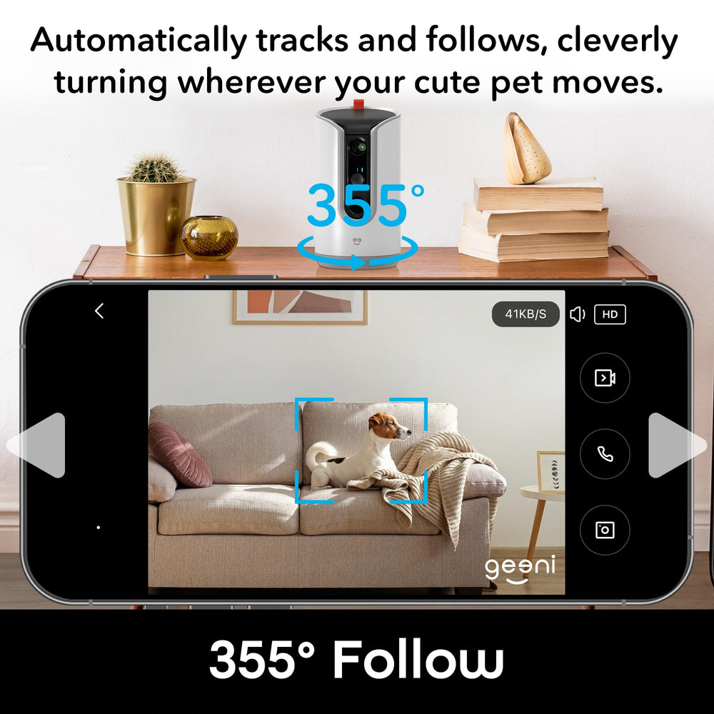 Geeni auto-follow tracks your pet’s movement during feeding moments.