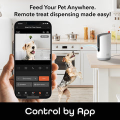 Geeni Pet Treat Dispenser with two-way audio for remote conversations with pets.