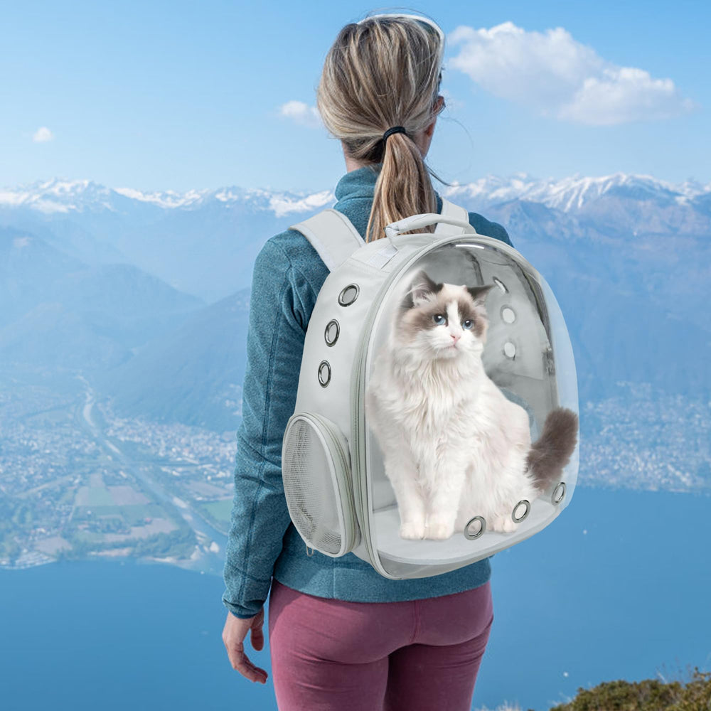 GeerDuo Cat Backpack travel-ready design shown during hiking.
