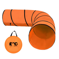 GeerDuo dog agility tunnel orange folded for portable training sessions.
