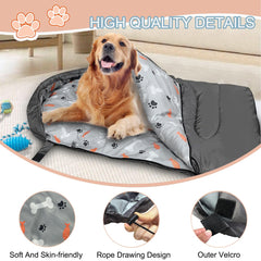 GeerDuo dog sleeping bag back view highlighting full coverage for camping comfort.
