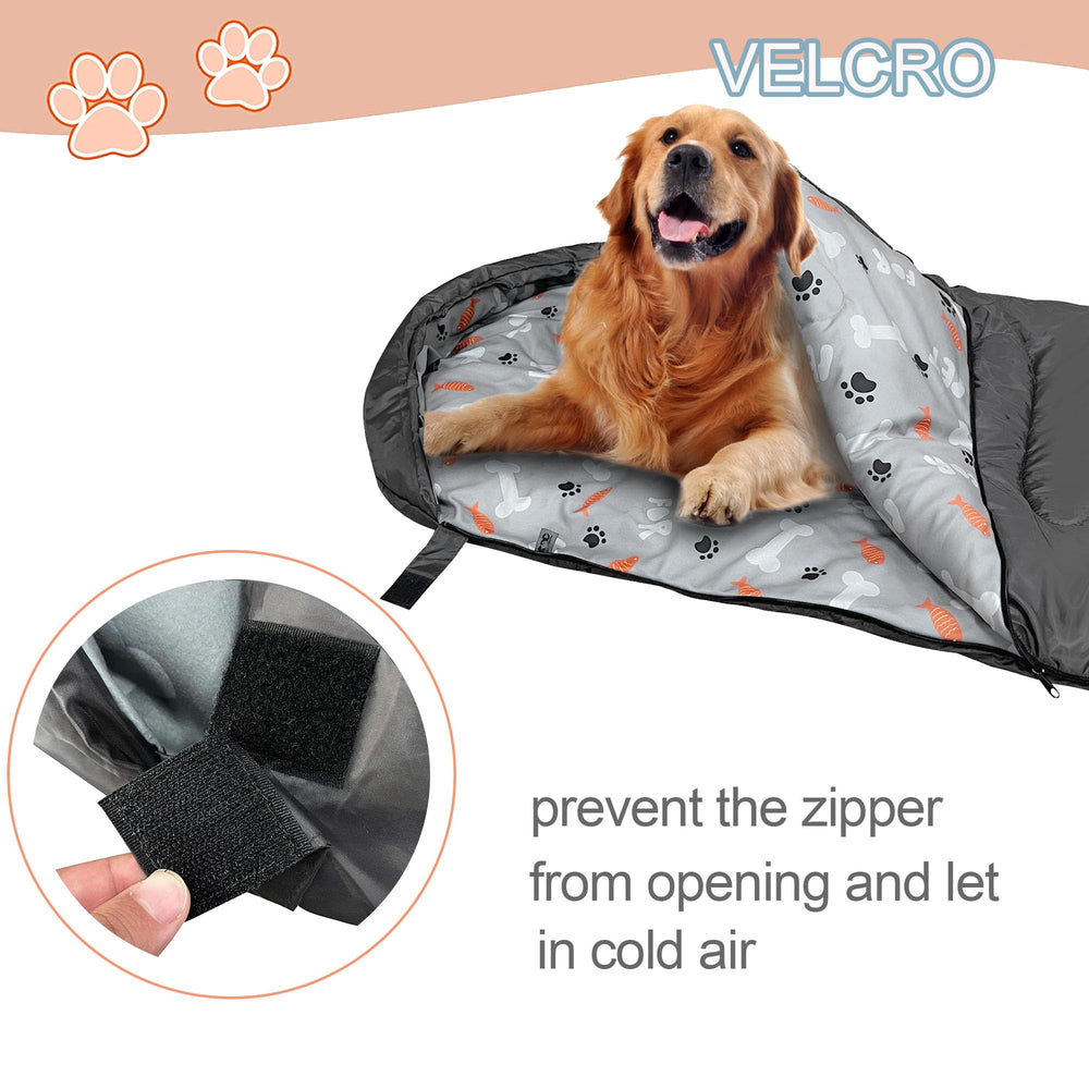 GeerDuo dog sleeping bag waterproof material close-up showcasing outer shell protection.