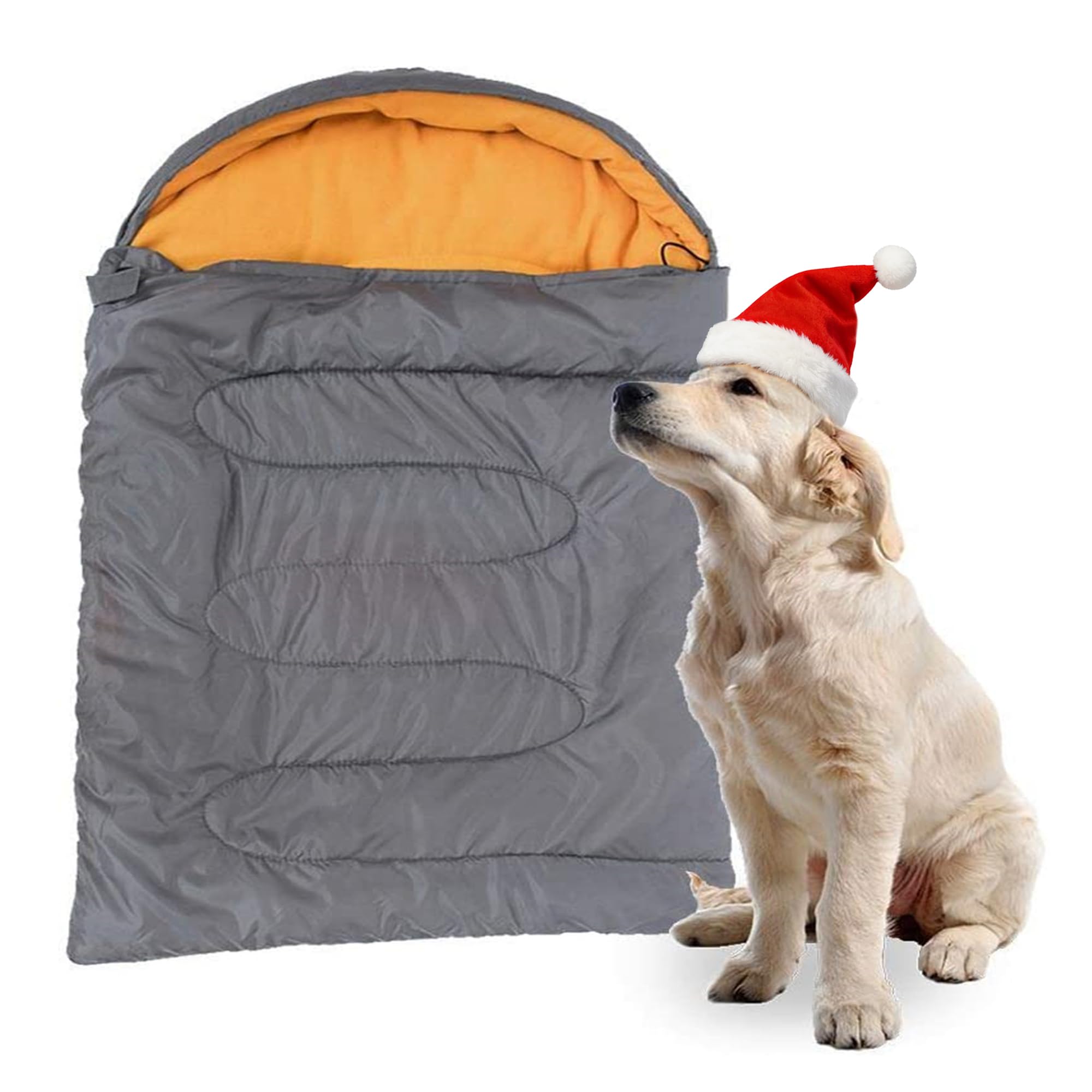 GeerDuo dog sleeping bag with waterproof outer for dry outdoor adventures.