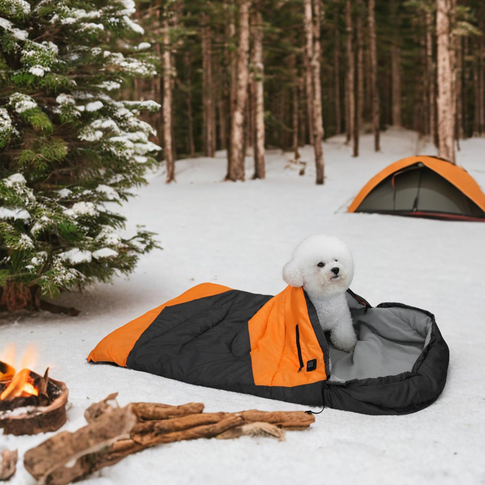 GeerDuo bed with dog relaxing outdoors highlights versatility for travel