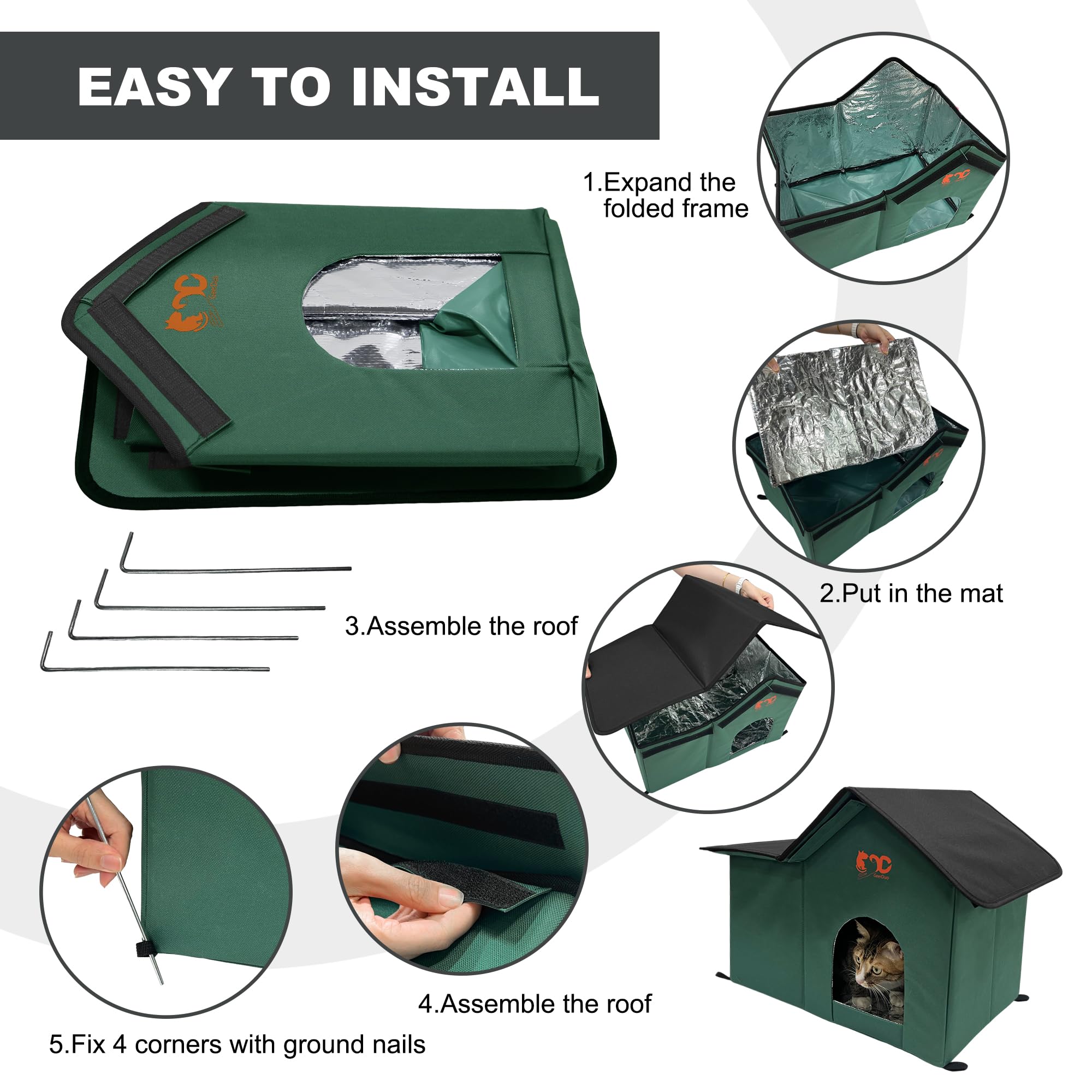 GeerDuo cat house interior shows aluminum foil thermal layer for warmth.