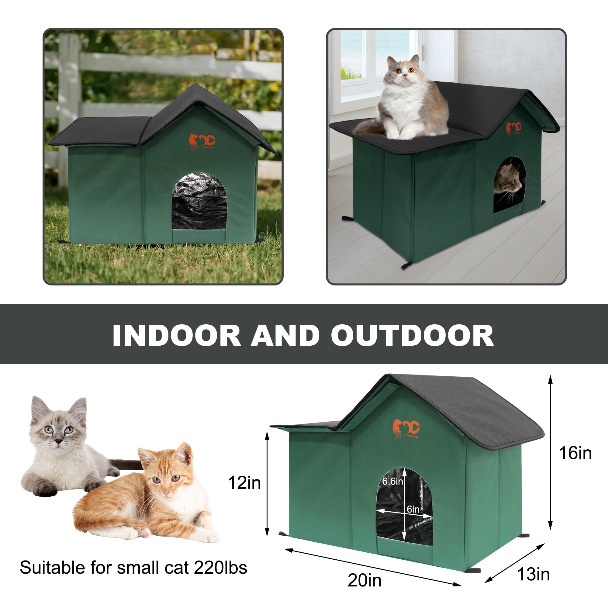 GeerDuo cat house includes ground spikes for wind resistance.
