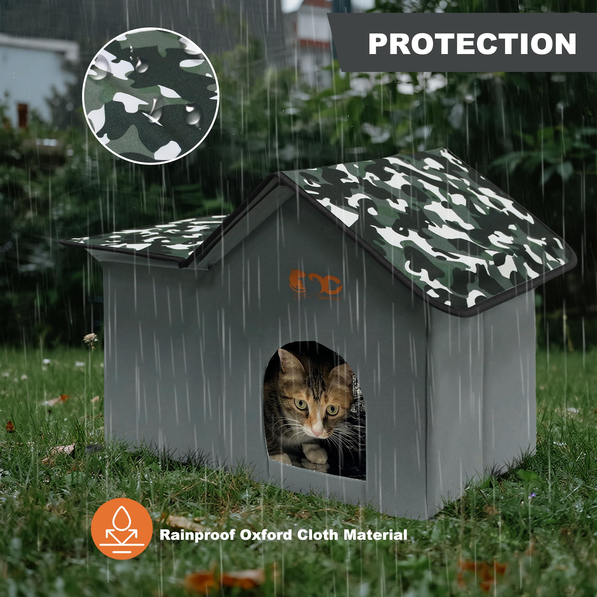 GeerDuo versatile indoor/outdoor cat house for garage or shed.