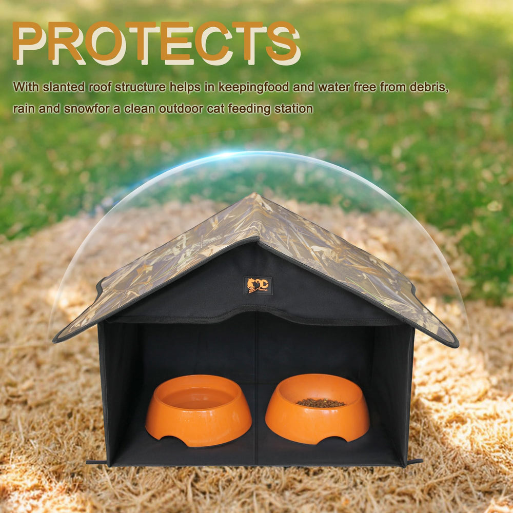 GeerDuo Outdoor Cat House shelter-for-feral cats offers a safe outdoor dining space.