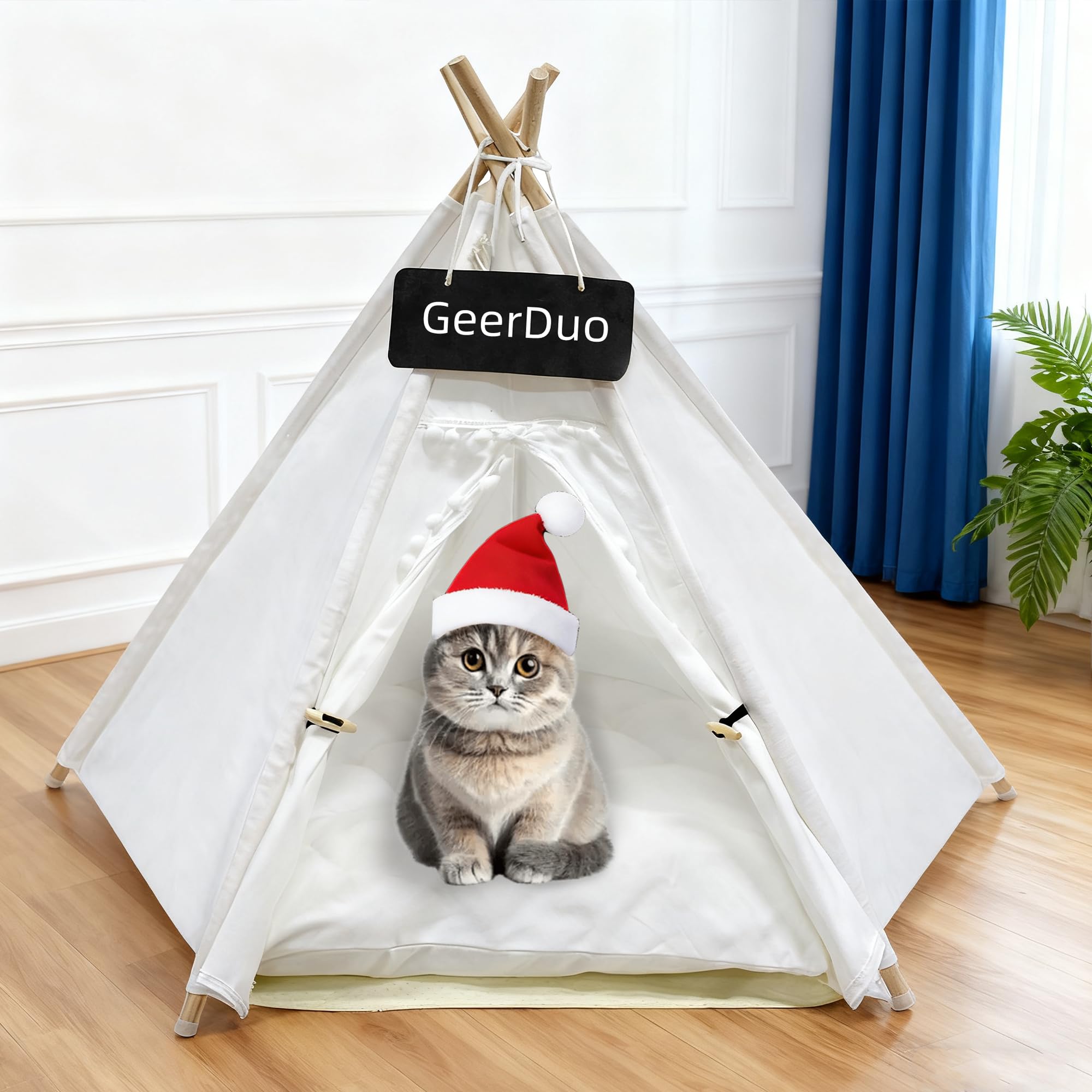 GeerDuo Pet Teepee striped front view 28in provides a cozy private space for small pets.