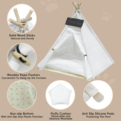 GeerDuo Pet Teepee striped side view 28in highlights portable shelter for cats and dogs.