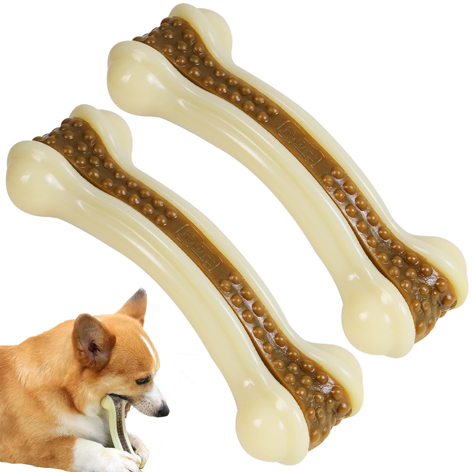 Geeyteek beef-flavor nylon dog bone 6.2 inches for aggressive chewers.