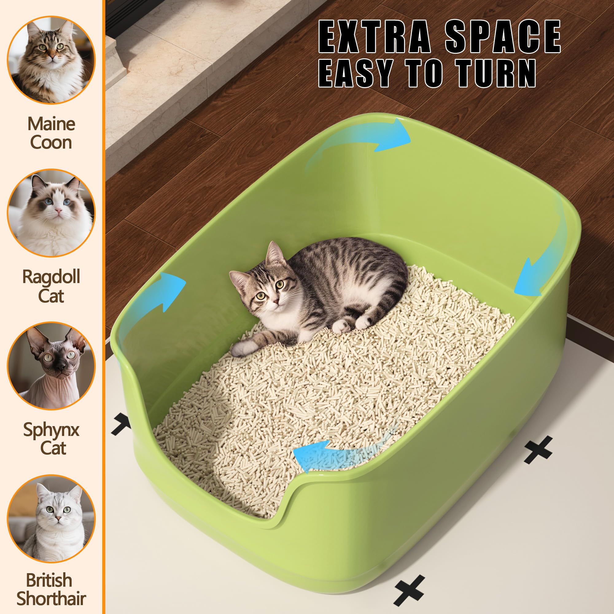 Gefryco extra large litter box fits multiple cats with comfortable space