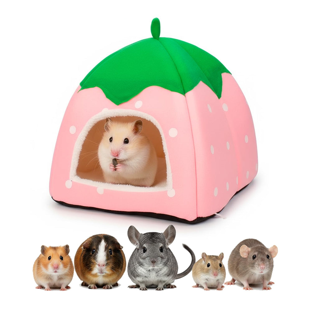 GEGURI Cozy Strawberry Hut front view offers a secure hiding space with warm, comforting vibes.