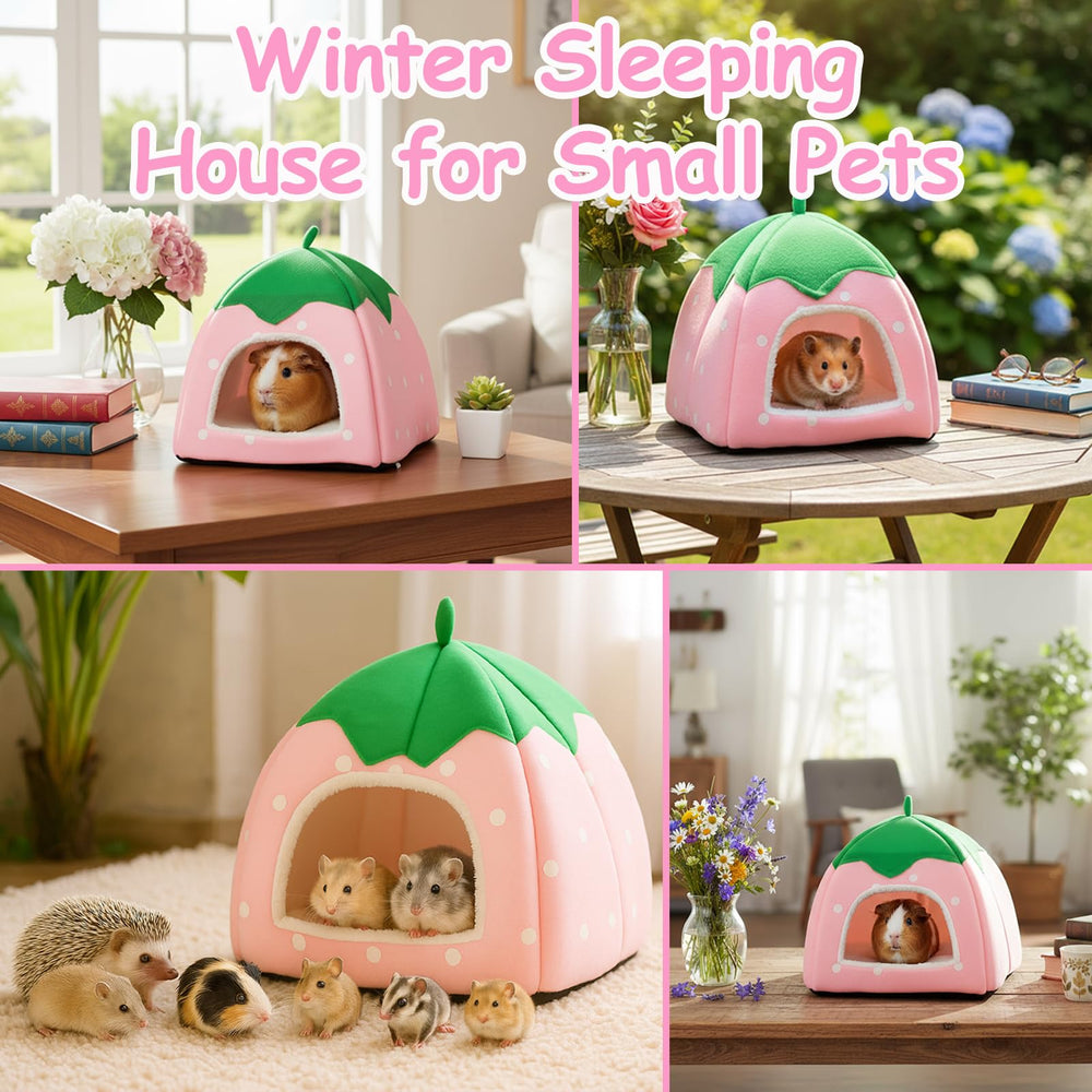 GEGURI Cozy Strawberry Hut size guides show a compact 9.8×9.8×11.62-inch hideaway.