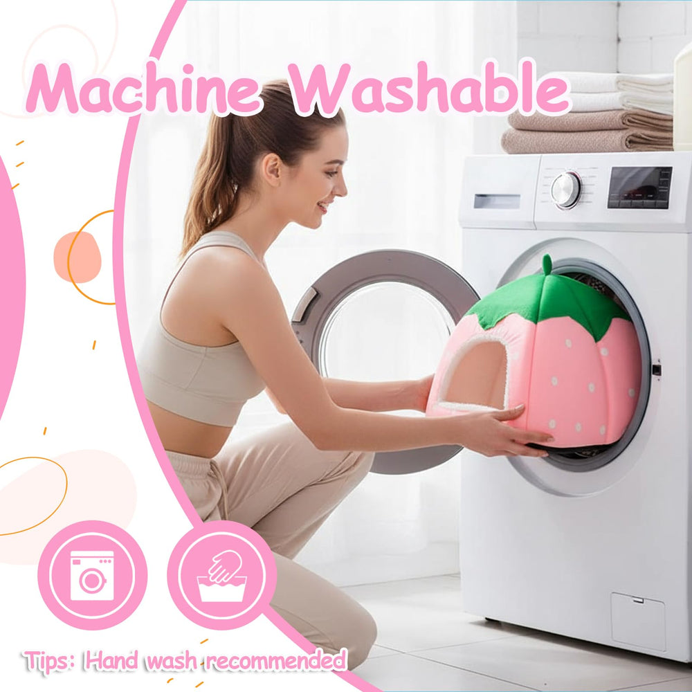 GEGURI Cozy Strawberry Hut washable fabric ensures easy cleanup after playful sessions, maintaining colors.