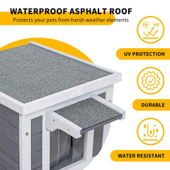 GEGURI Outdoor Cat House asphalt roof closeup highlights durable weather protection.