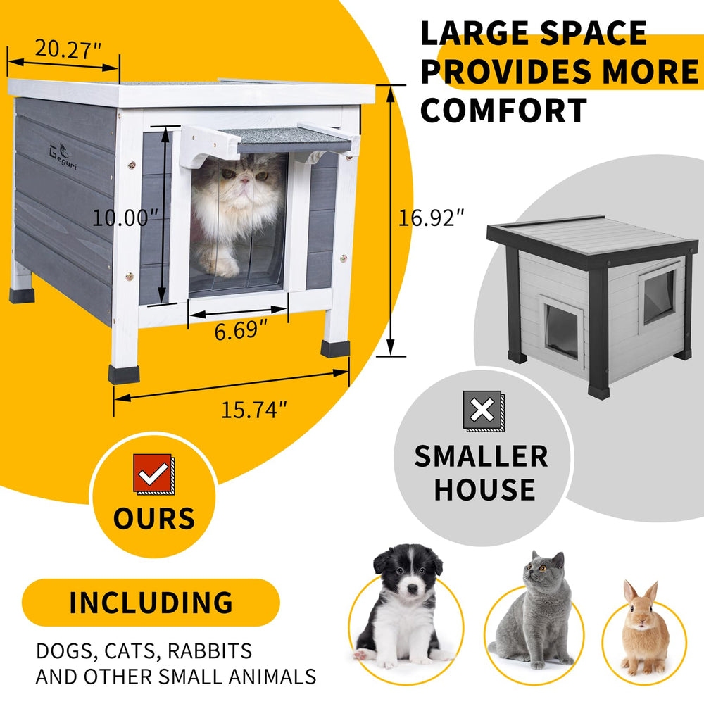GEGURI Outdoor Cat House elevated floor helps keep pets dry and clean.
