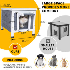 GEGURI Outdoor Cat House elevated floor helps keep pets dry and clean.