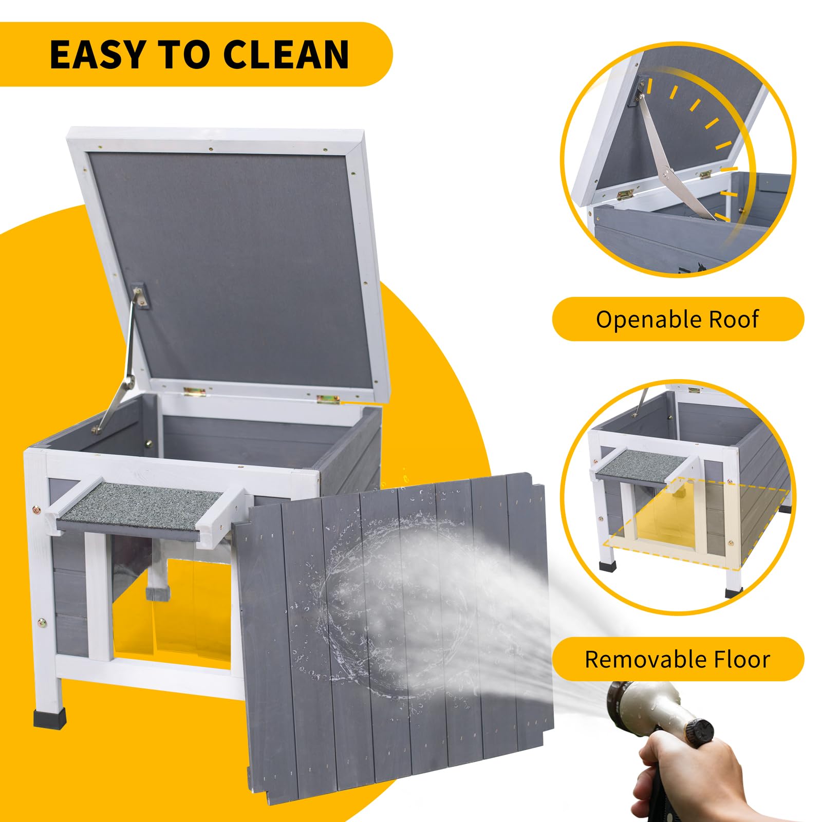 GEGURI Outdoor Cat House PVC door flap reduces drafts while pets enter and exit.