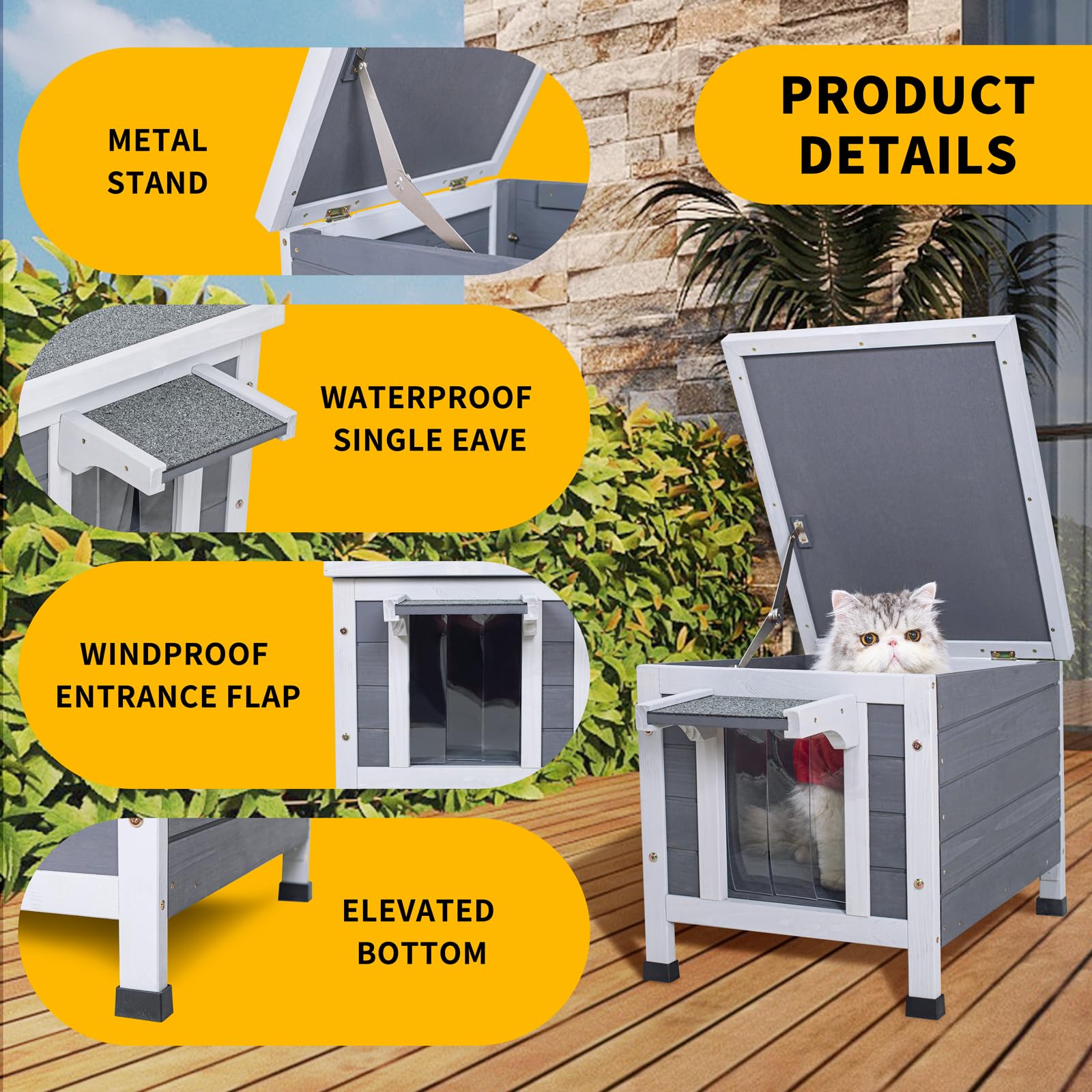 GEGURI Outdoor Cat House three vents promote airflow for pet comfort.