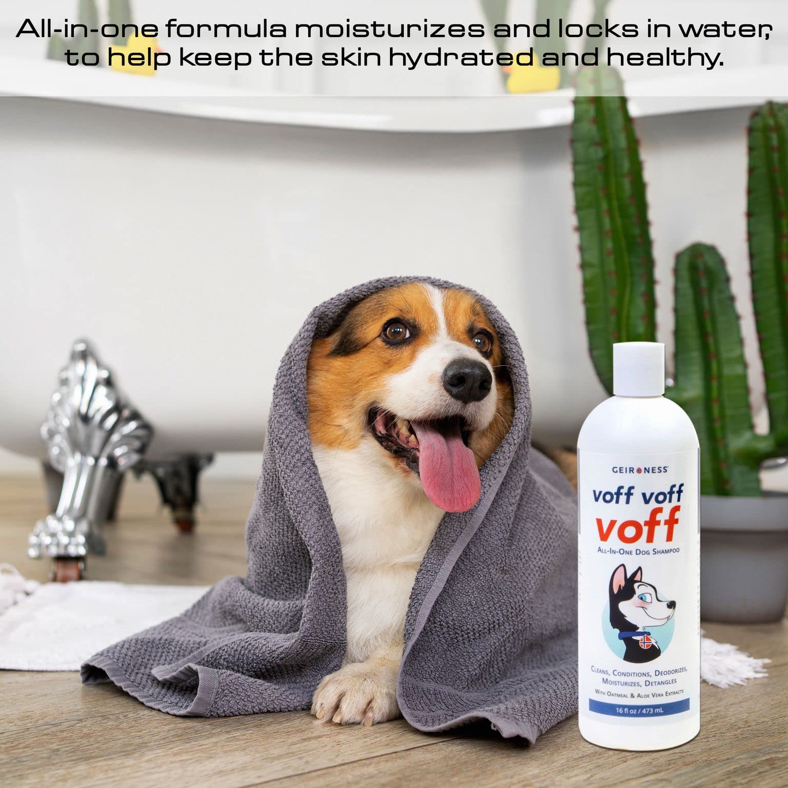 Geir Ness Voff Voff Voff packaging notes long-lasting scent and plant-based formula.
