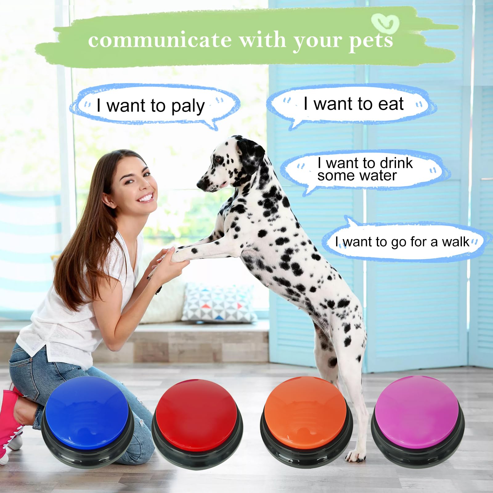 Gelabur dog buttons classroom setup shows interactive learning with sound prompts