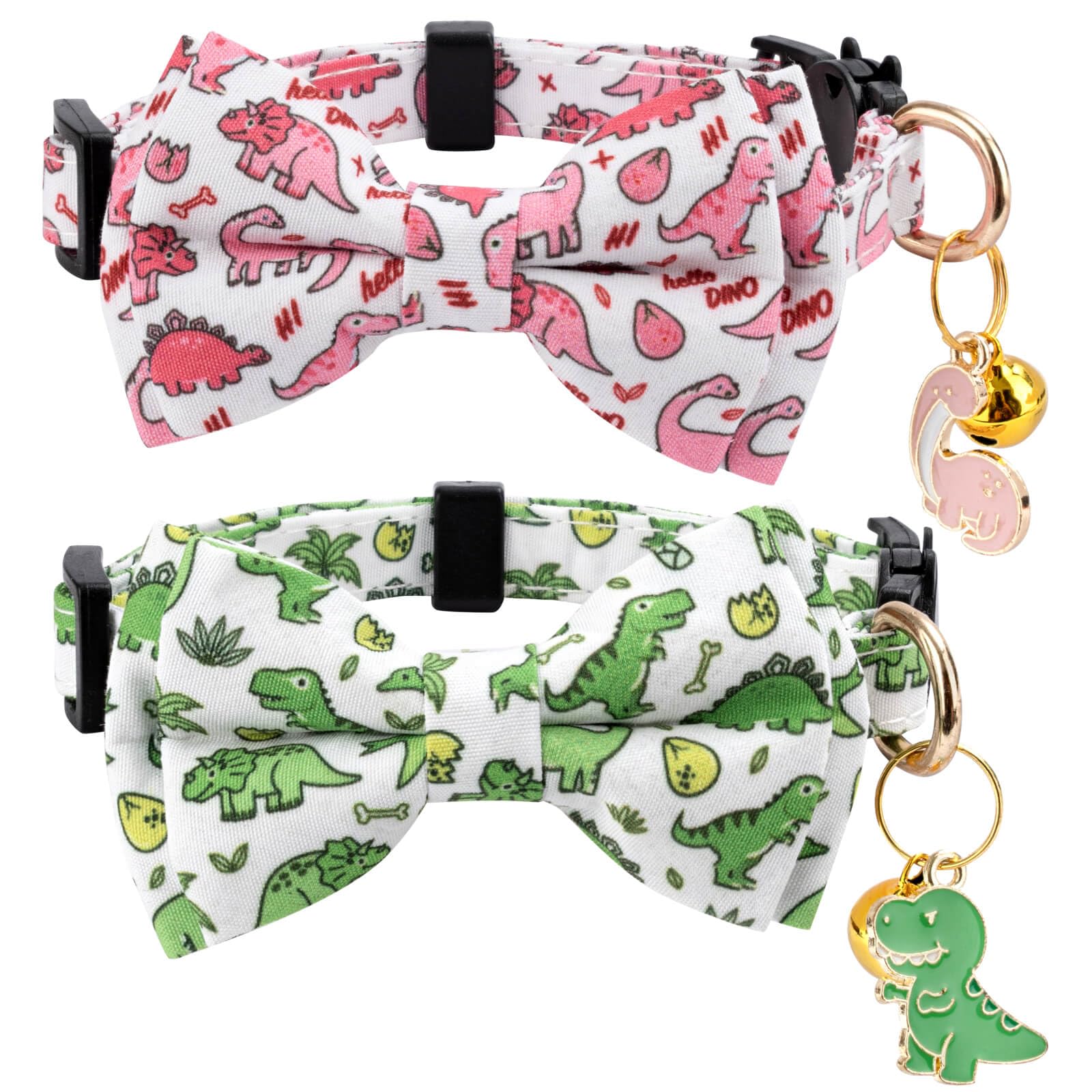 Gelwoo cotton cat collar with bowtie and dinosaur pattern for stylish, comfy daily wear