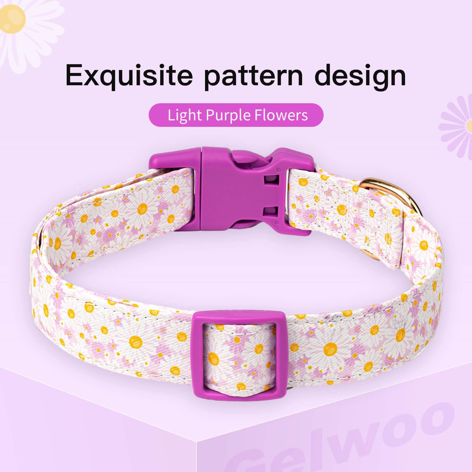 Gelwoo daisy pattern pendant closeup, stylish detail enhancing your dog's daily look