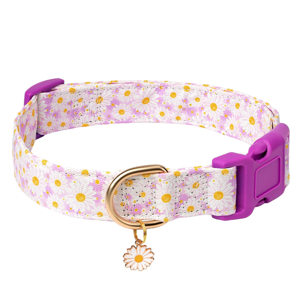 Gelwoo dog collar with buckle and light purple flower pattern, comfortable daily wear for dogs