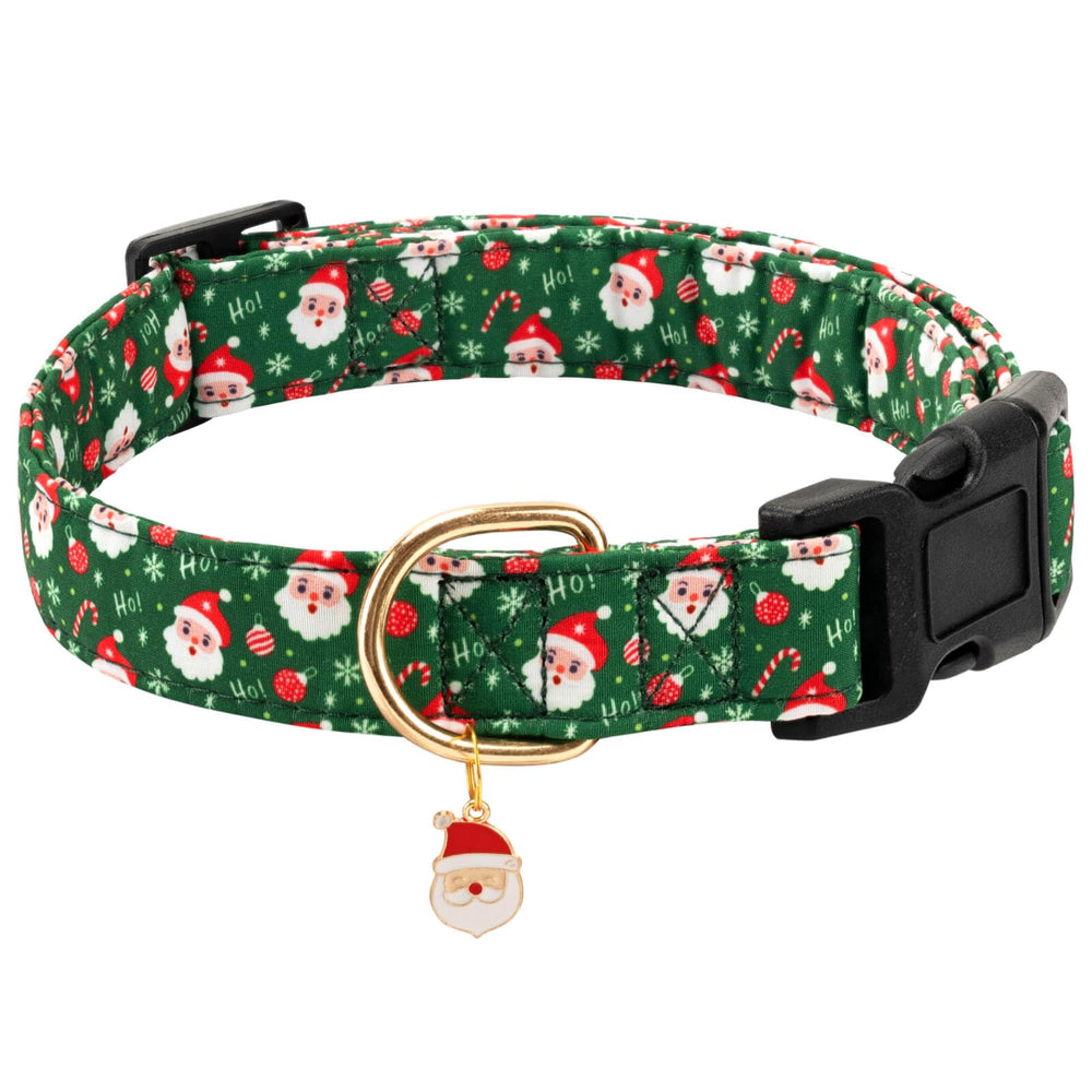 Gelwoo dog collar with flower pendant in green Santa Claus design for stylish everyday wear