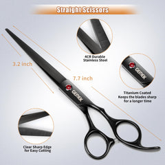 GEMEK 7in straight scissors deliver clean, overall grooming cuts.