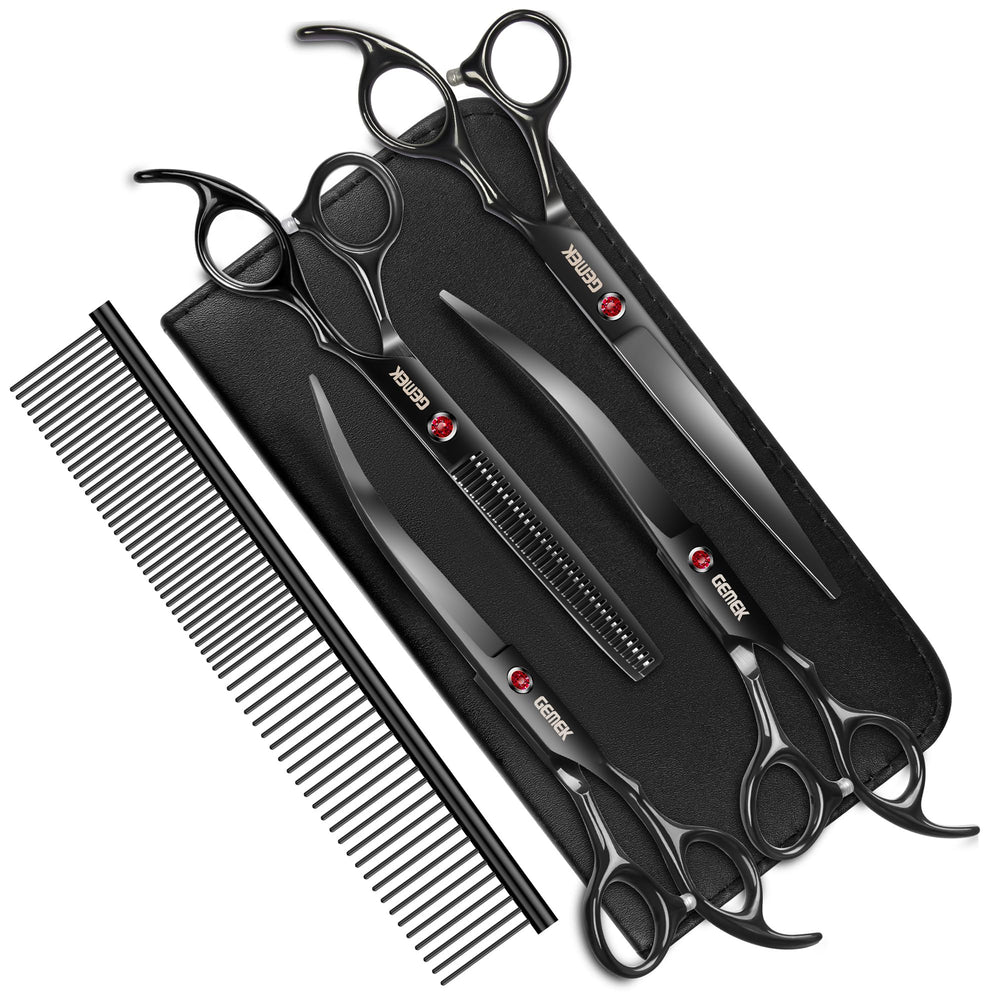 GEMEK 7in up-curve scissor for precise trimming around eyes and sensitive areas.