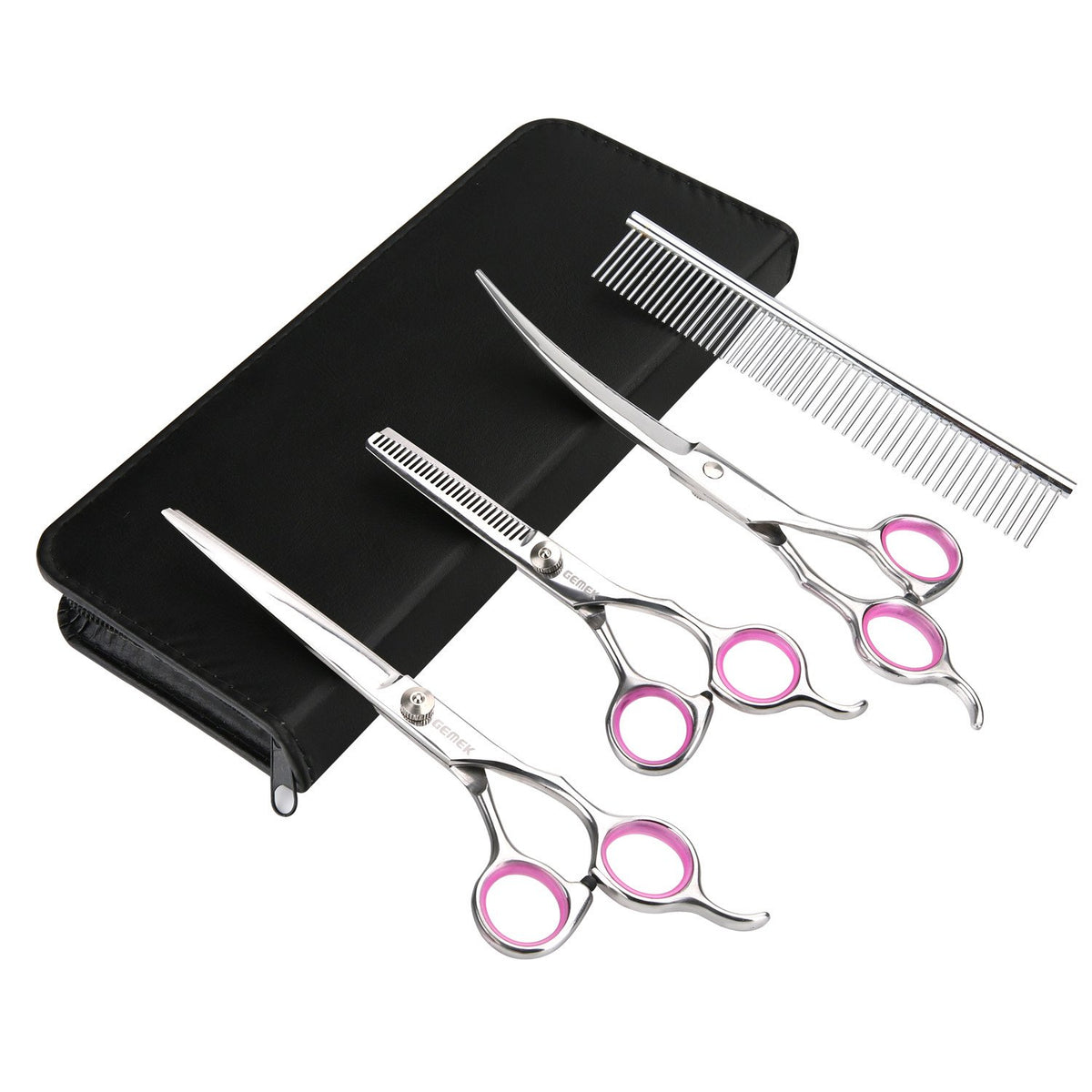 GEMEK 7.5-inch straight-cutting scissors gliding smoothly for precise pet trims.