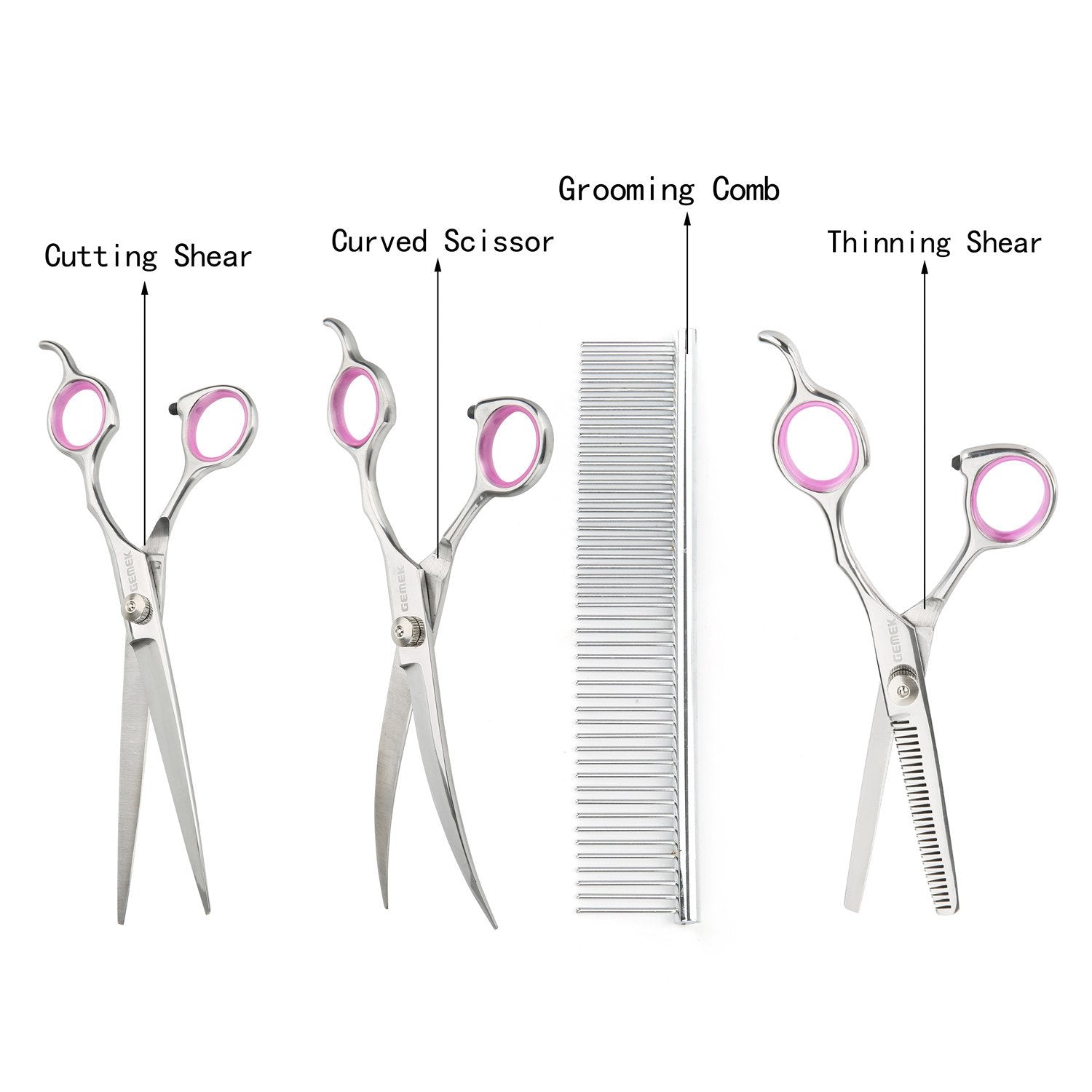 GEMEK curved scissors shown for feathered edges and around contours.