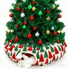 Gemscream cat tunnel bed in green offers a festive play space under the Christmas tree.